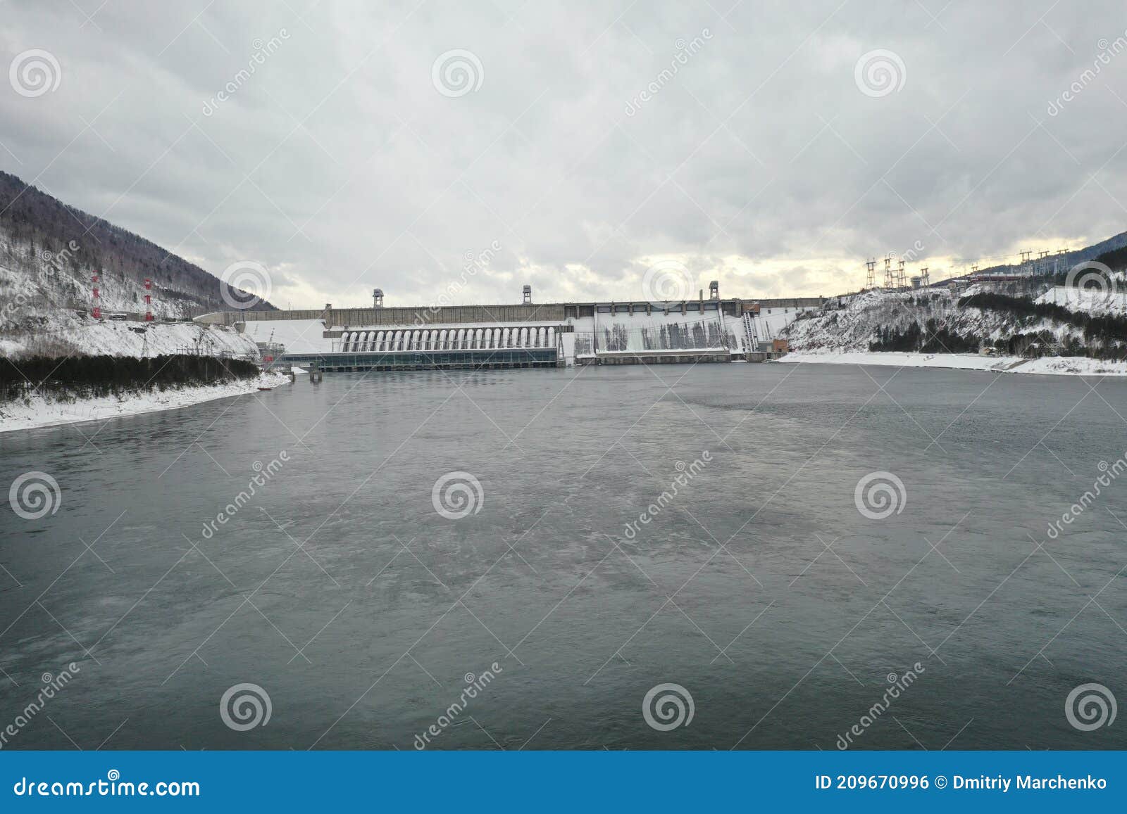Krasnoyarsk Dam and Power Plant on Enisey River from Aerial View
