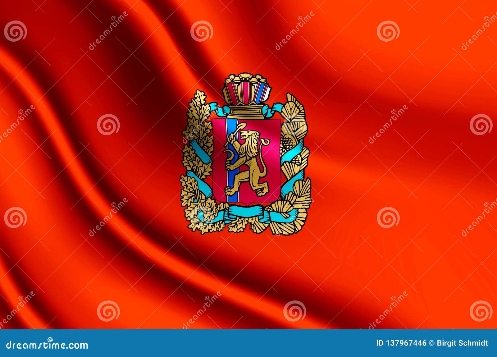 Krasnoyarsk Realistic Flag Illustration. Stock Illustration