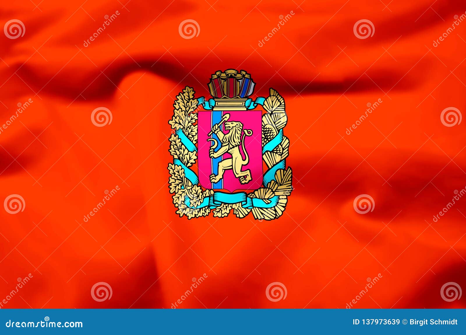 Krasnoyarsk Realistic Flag Illustration. Stock Illustration