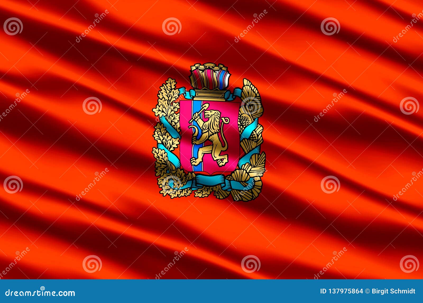 Krasnoyarsk Realistic Flag Illustration. Stock Illustration