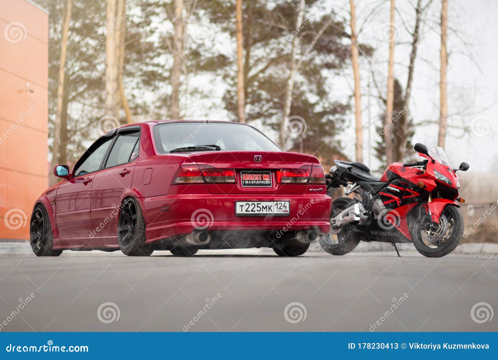 Krasnoyarsk Russia April 3 Red Honda Accord Euror Cl1 Sports Car And The Honda Cbr 600 Rr Sportbike Editorial Stock Photo Image Of Krasnoyarsk Clean