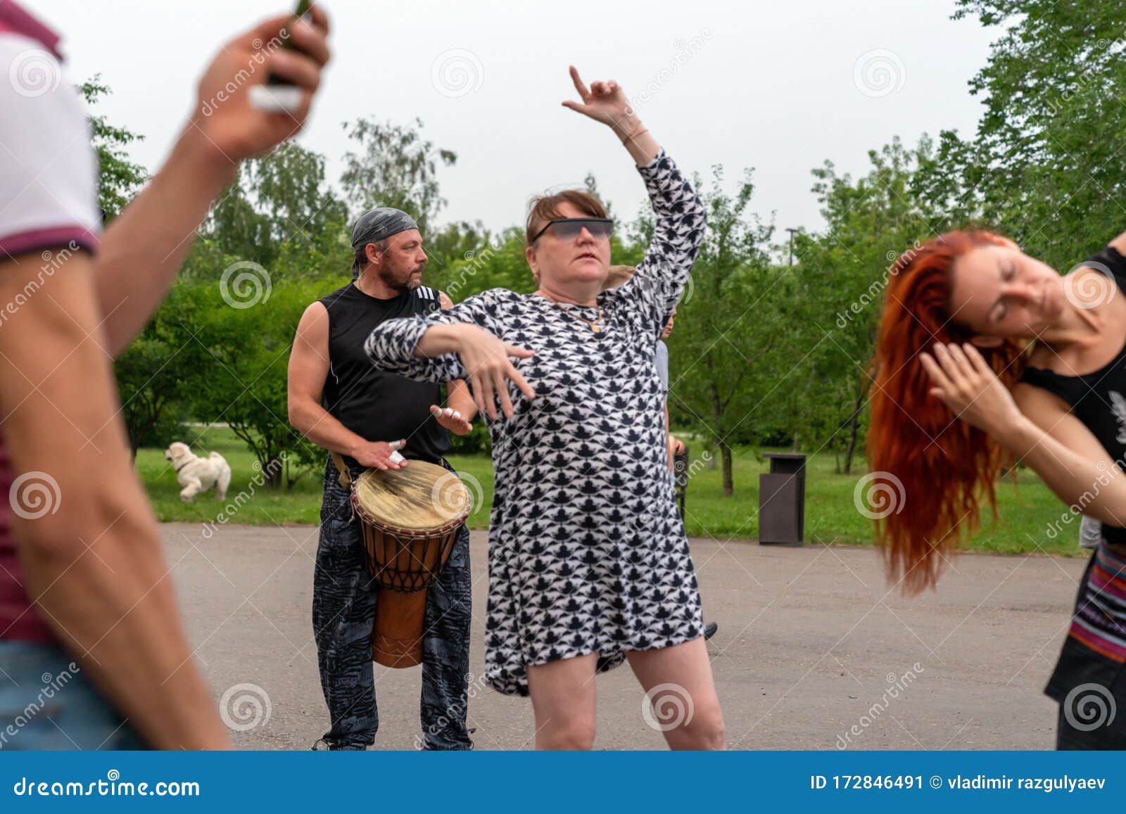 Krasnoyarsk, Russia, June 30, 2019: an Adult Female Freak Dances To