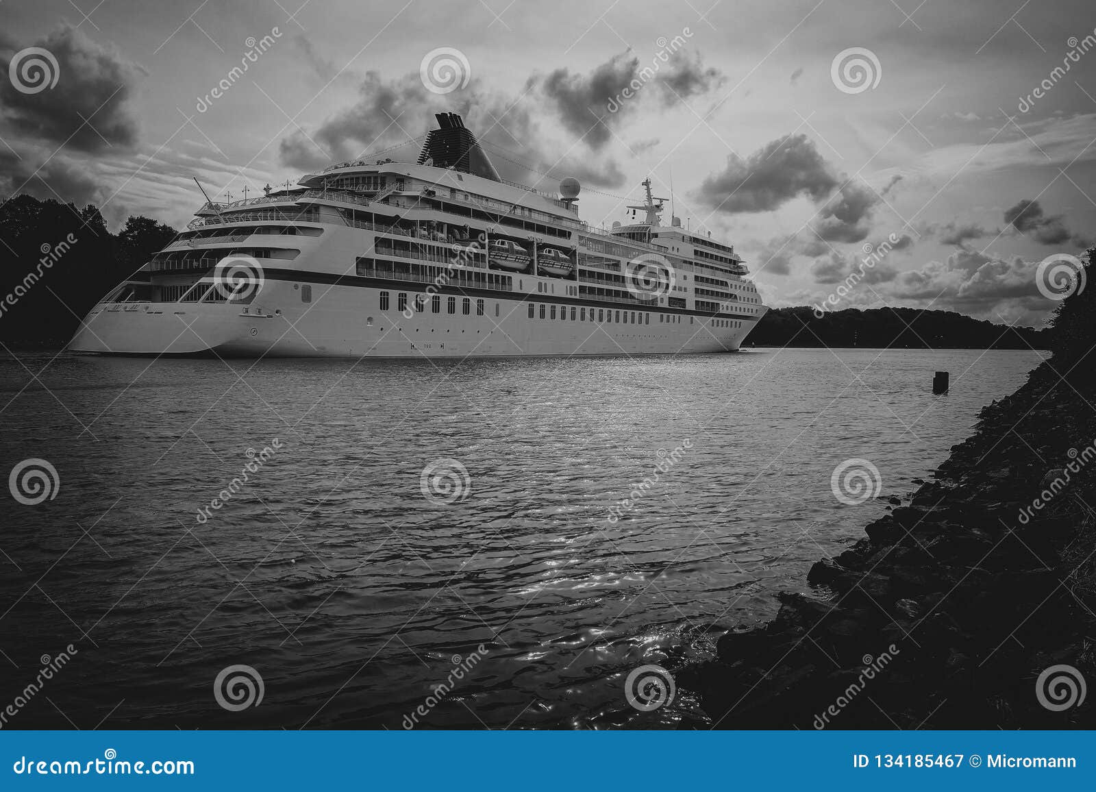 Cruise Ship Shot From The Back Black And White Stock - 