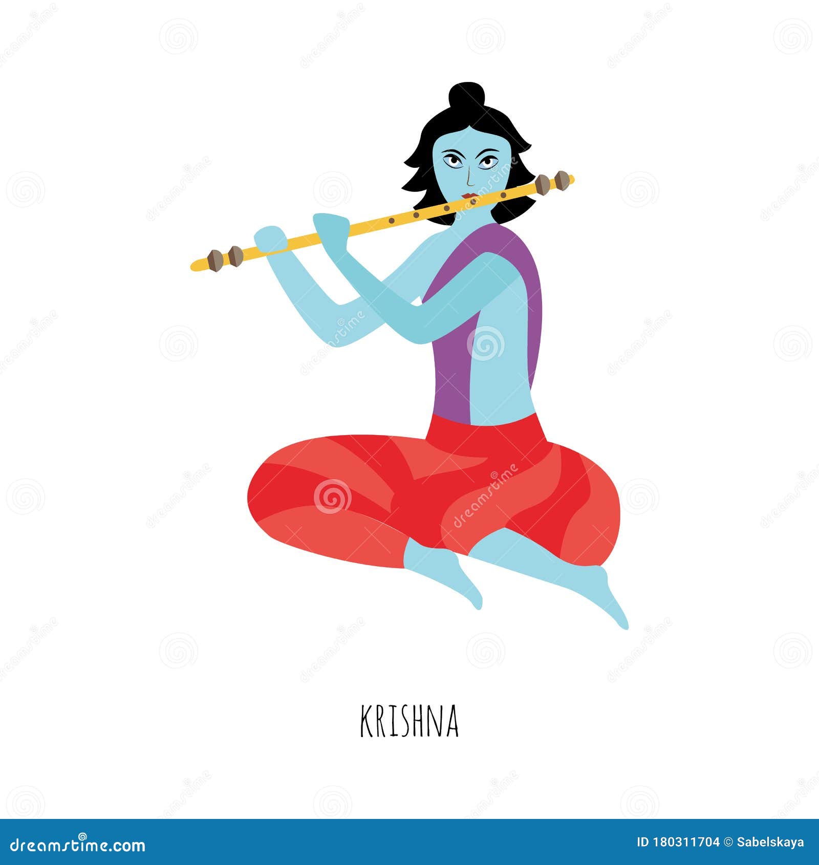 Krishna Indian Lord Cartoon Character Playing Flute, Flat Vector  Illustration. Stock Vector - Illustration of isolated, cartoon: 180311704