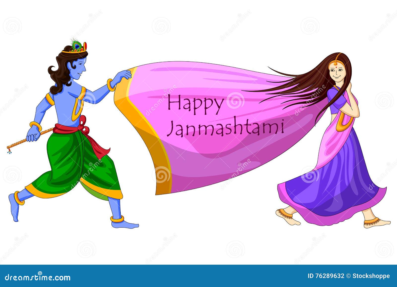Krishna Playing with Radha on Happy Janmashtami Background Stock ...