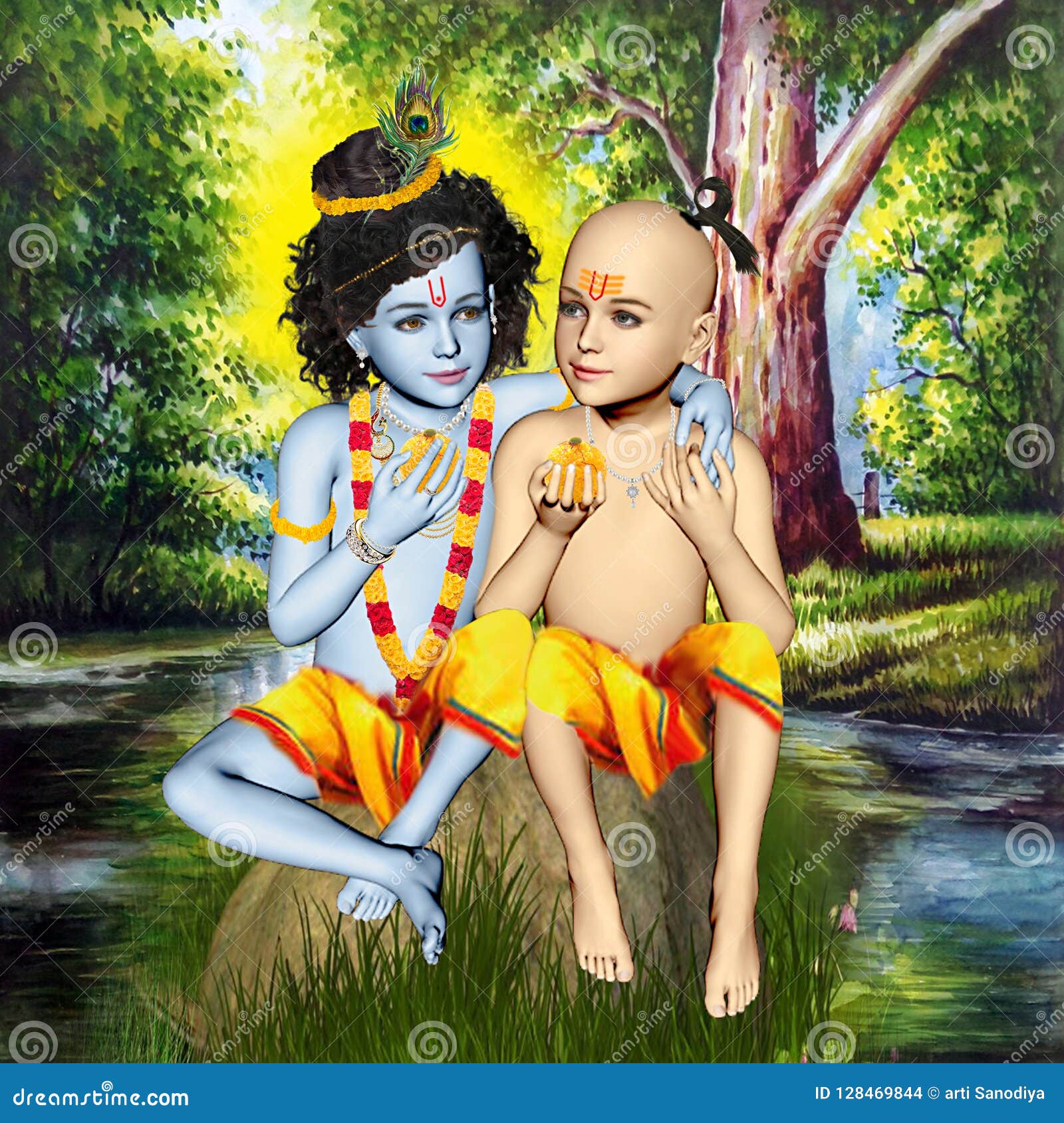 Krishna & Sudama 3D Image Manipulation Stock Illustration - Illustration of  books, frindship: 128469844