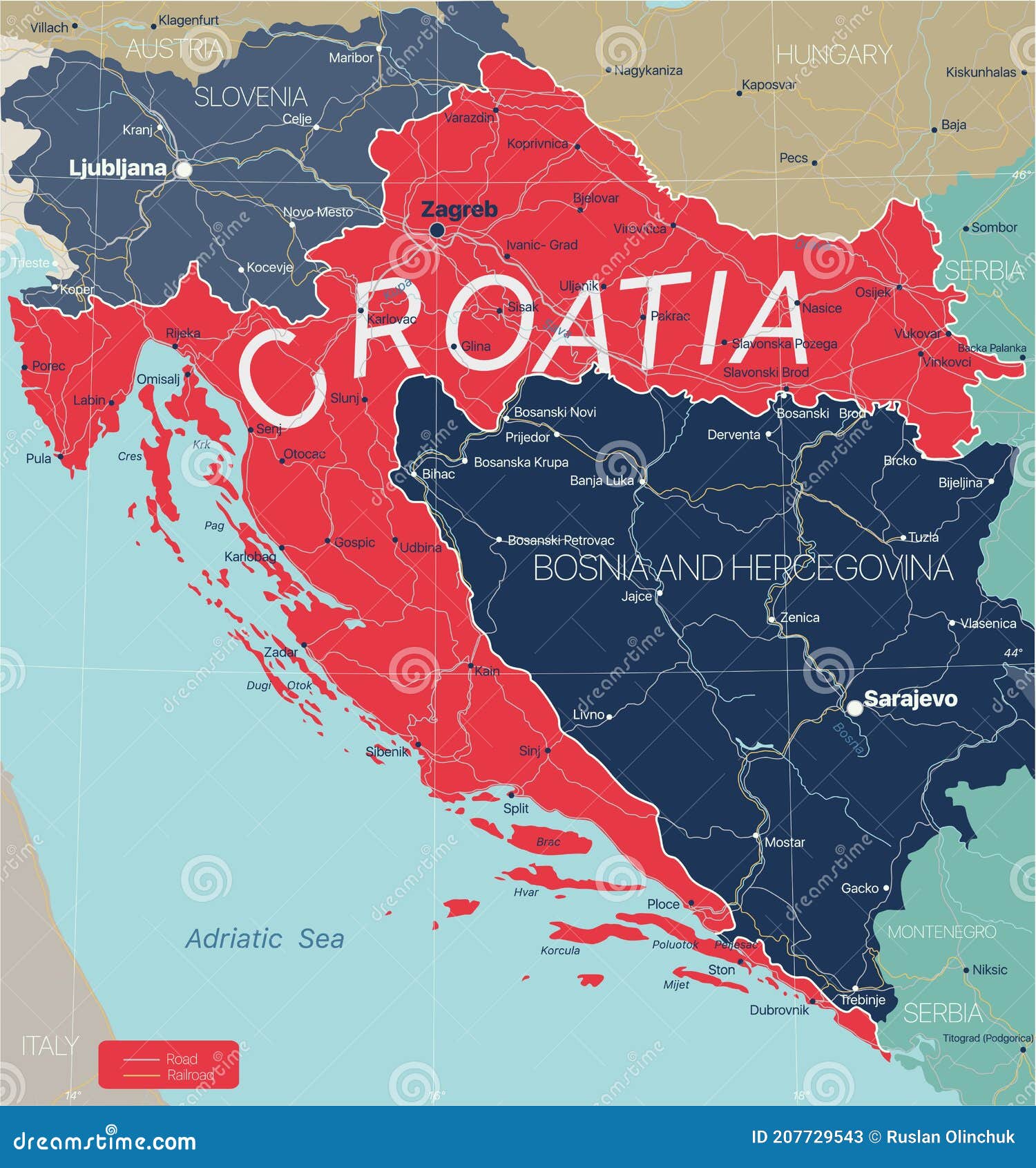 Kroatië - Land - Gedetailleerde Bewerkbare Kaart Stock Afbeelding - Image  Of Kraan, Gebied: 207729543