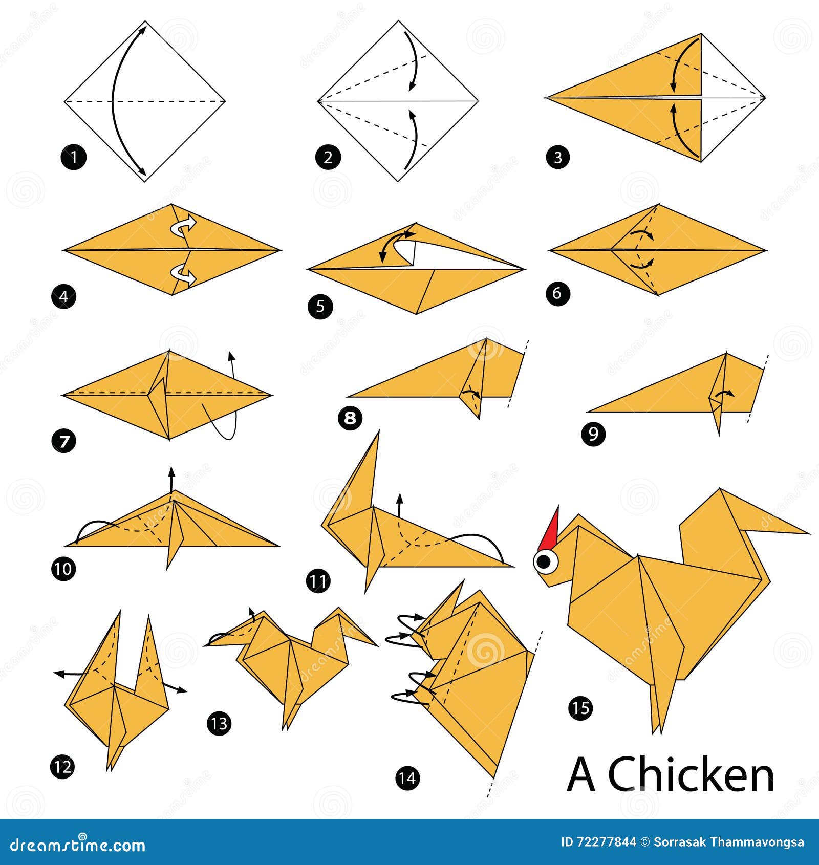 Origami Kurczak Krok Po Kroku Krok Po Kroku Instrukcje Dlaczego Robić Origami Kurczaka Ilustracja
