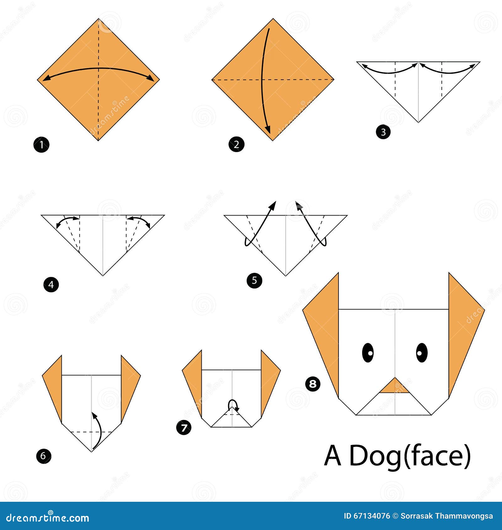 Krok Po Kroku Instrukcje Dlaczego Robić Origami Psa Ilustracja Wektor Ilustracja złożonej z