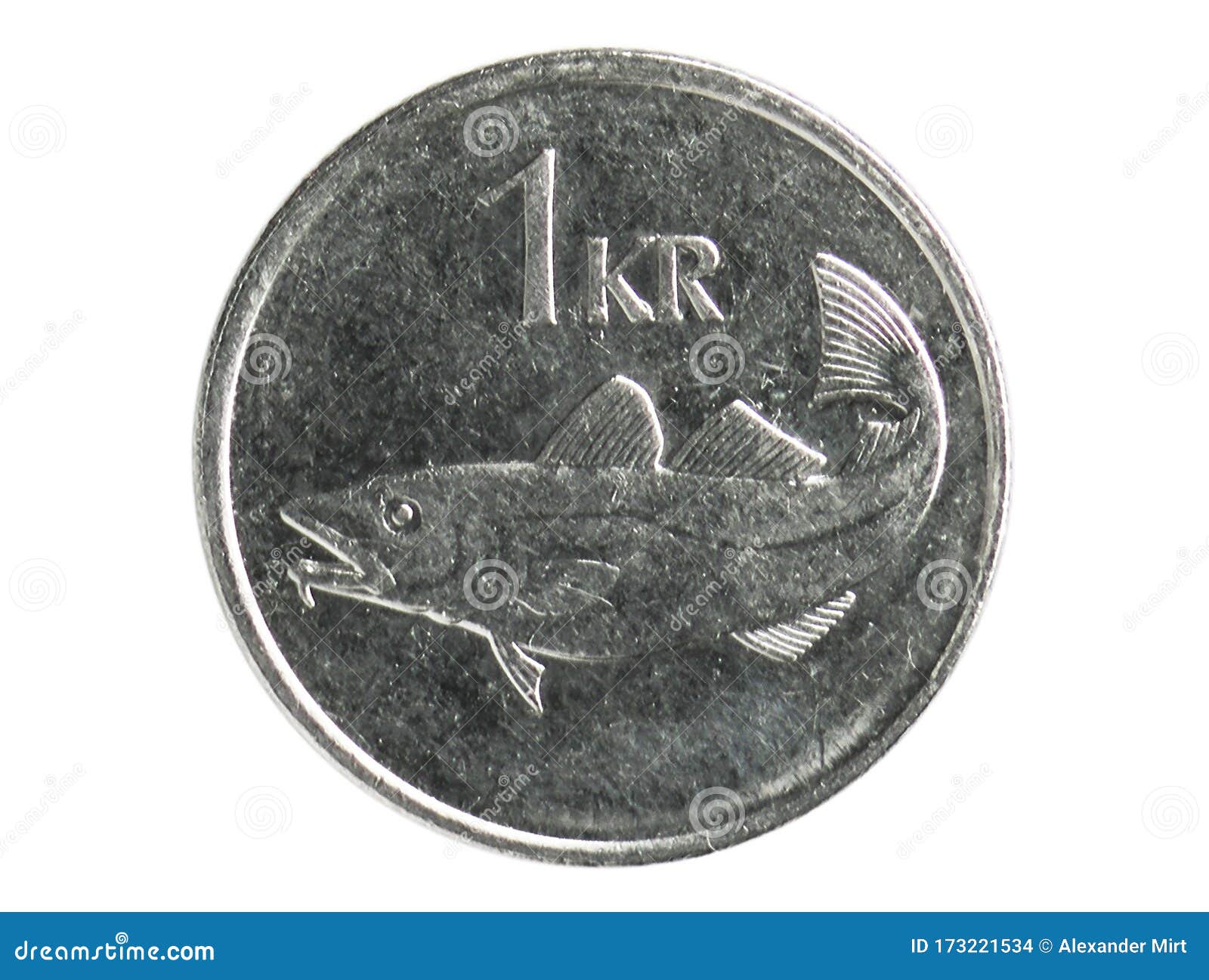 1 krona cod coin, 1980~today - new krona - circulation serie, bank of iceland. obverse, 1999