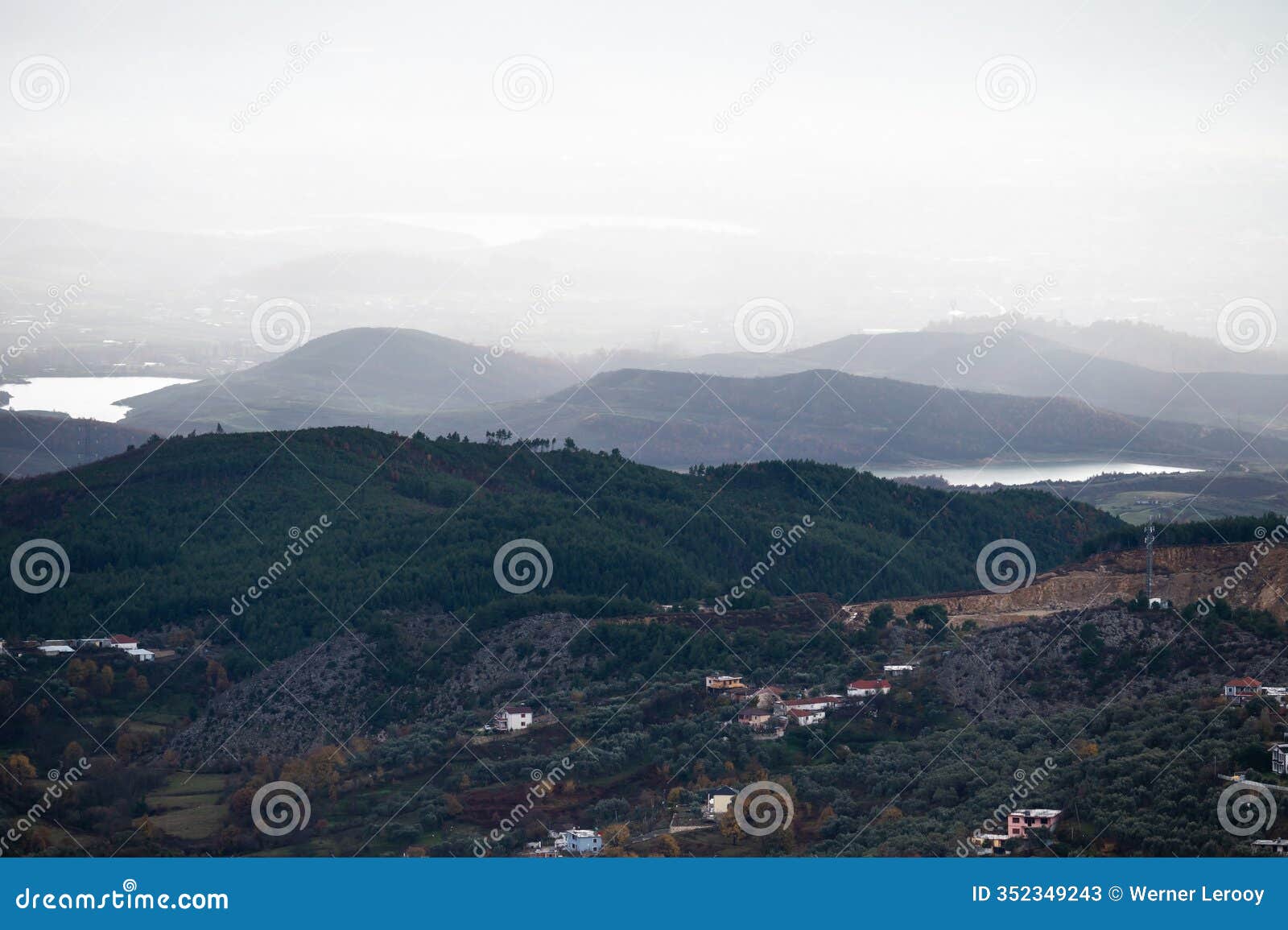 kruja mountains rough nature landscape with dark clouds near kruje, durres, albania