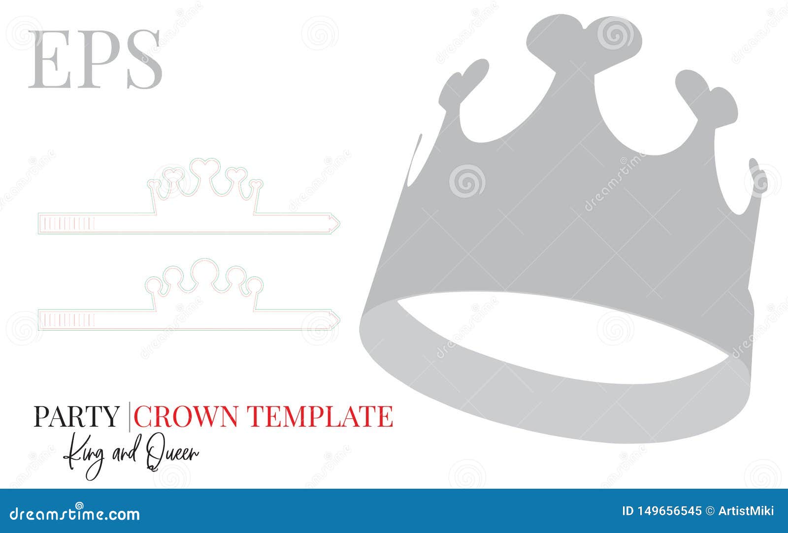 Party Crown Template, Vector with Die Cut / Laser Cut Lines. White
