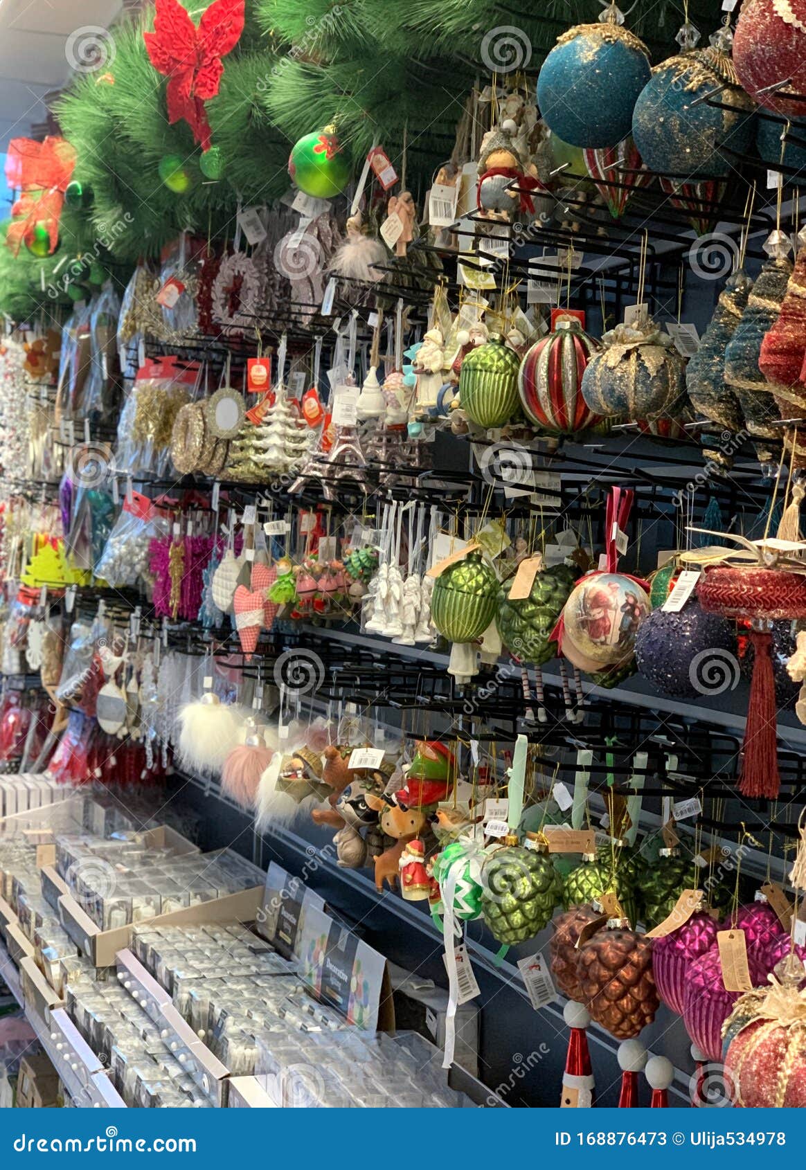 Shelf with Christmas Decorations in the Store. Editorial Stock ...