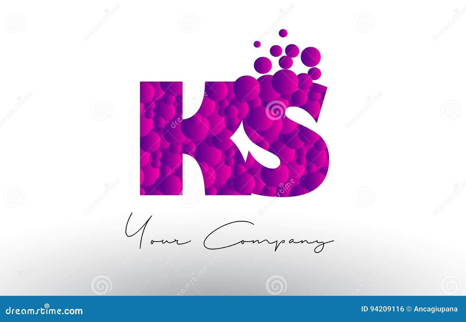 KS K S Dots Letter Logo With Purple Bubbles Texture. Stock Vector