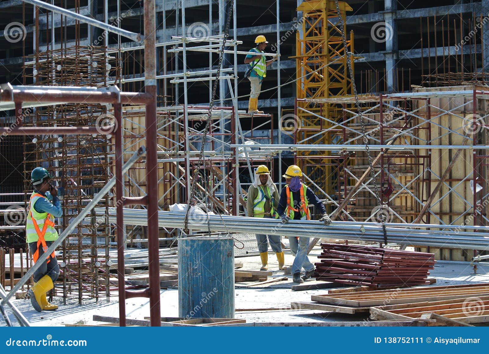 Construction Workers Working at the Construction Site in Malaysia