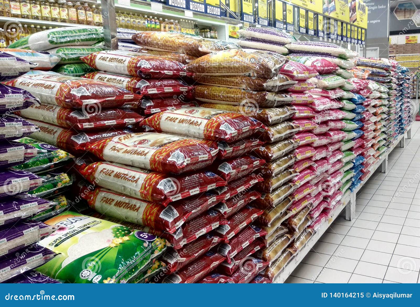 The Rice in the Plastic Packaging is Stacked Inside the Supermarket for ...