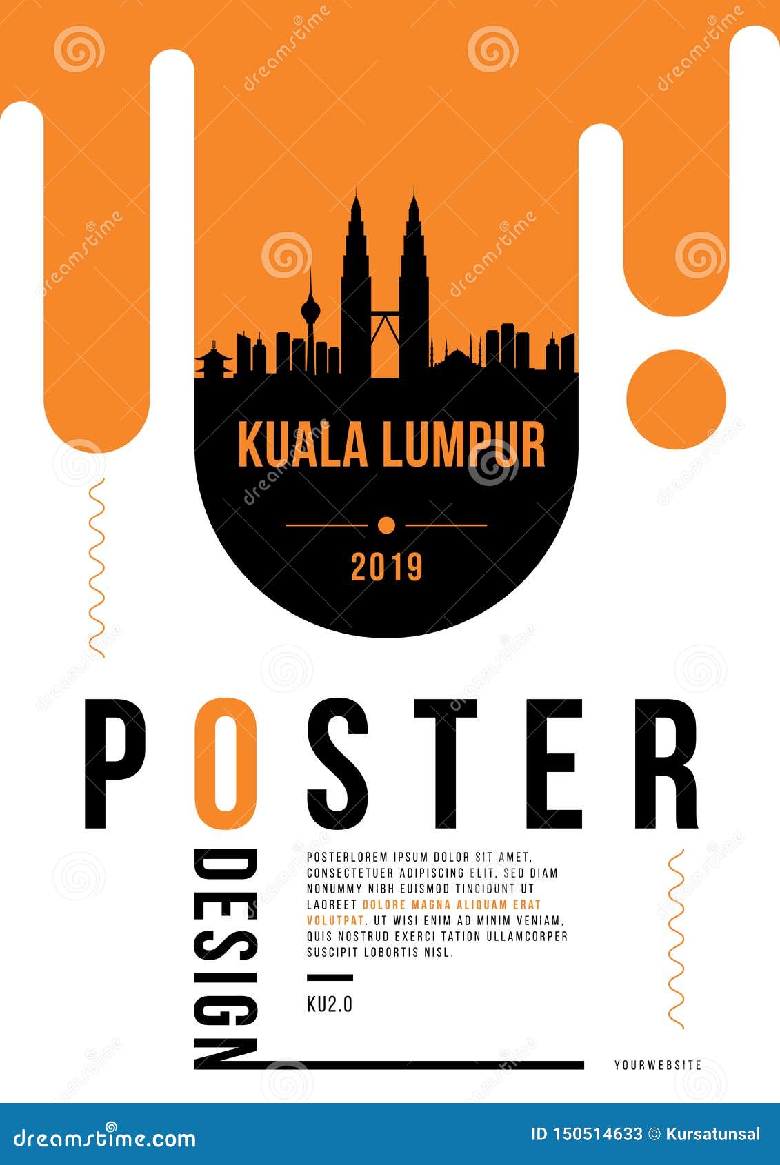Kuala Lumpur Modern Poster Design with Vector Linear Skyline Stock