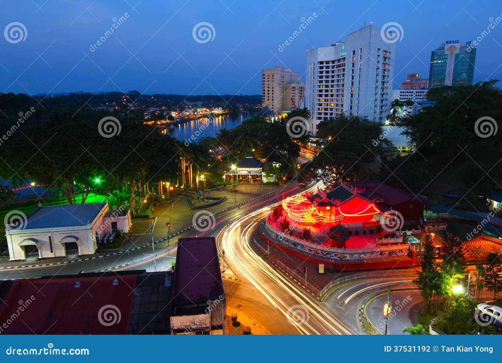 Kuching city at night editorial photography. Image of kuching - 37531192