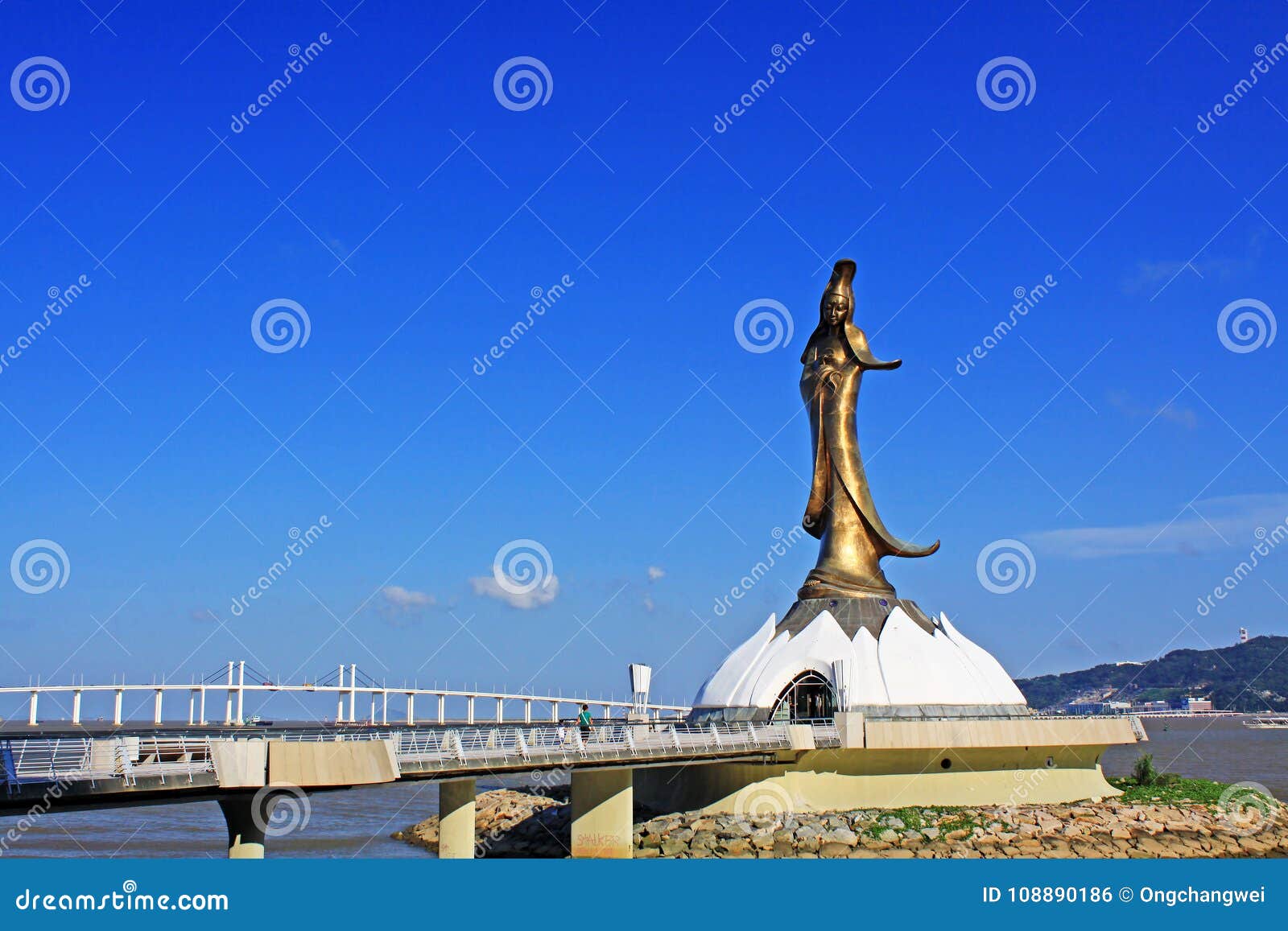 kun iam statue and amizade bridge, macau, china