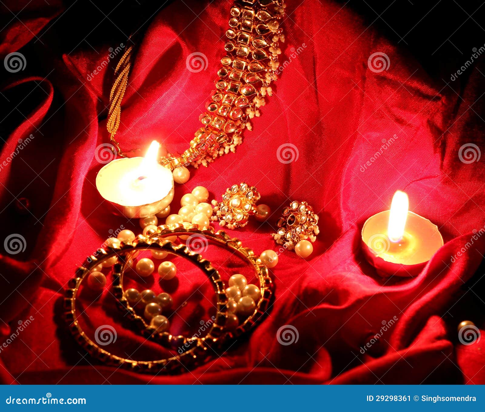 Kundan Jewelry in Red Background in Candle Light Stock Image Image of candle, pearls 29298361