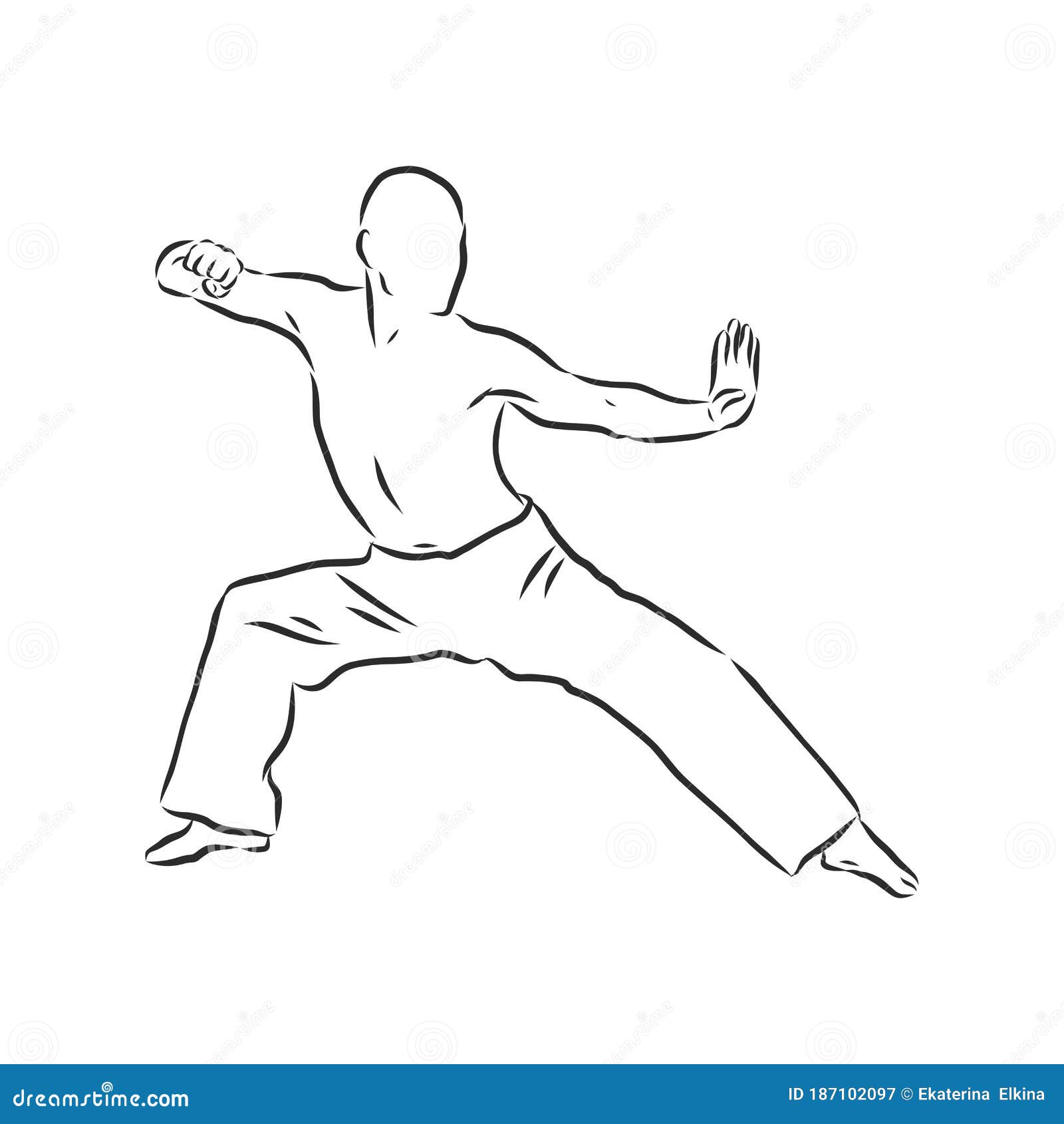 Kung Fu Chinese. Vector Sketches in a Simple Contours. Kung Fu Fighter ...