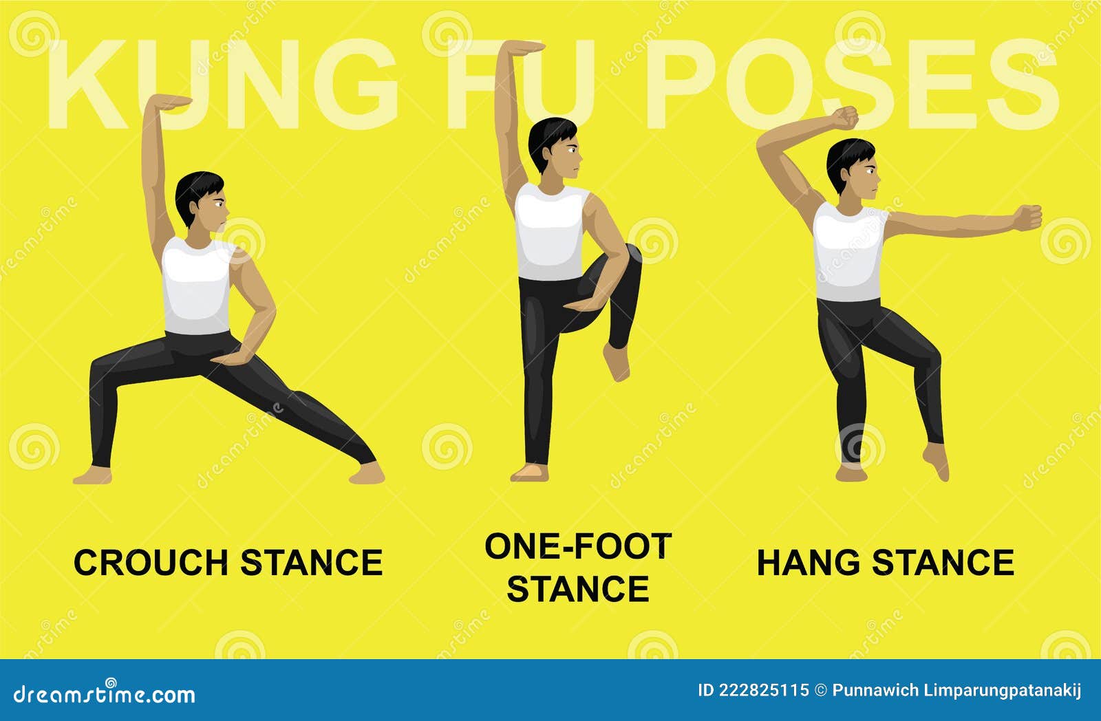 Kung Fu Poses Crouch Stance One-Foot Hang Cartoon Vector Illustration Stock  Vector - Illustration of strength, karate: 222825115