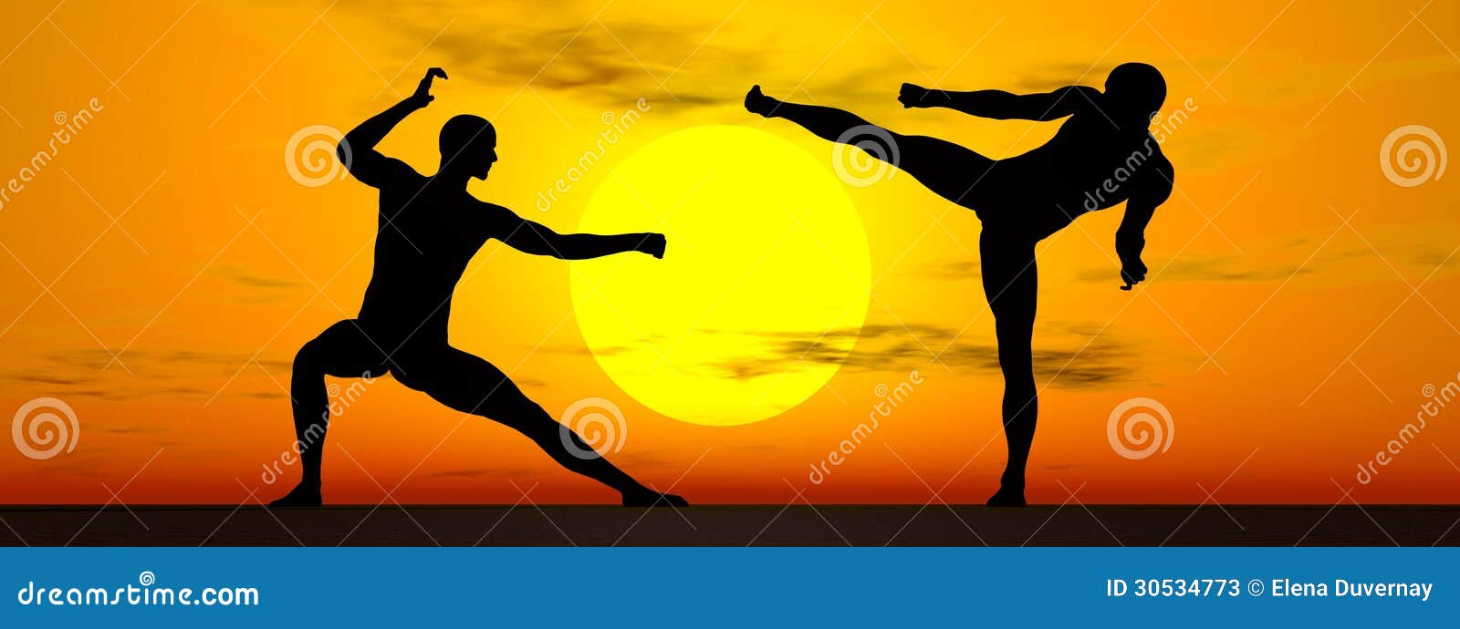 Kungfu By Sunset 3D Render RoyaltyFree Stock Photography