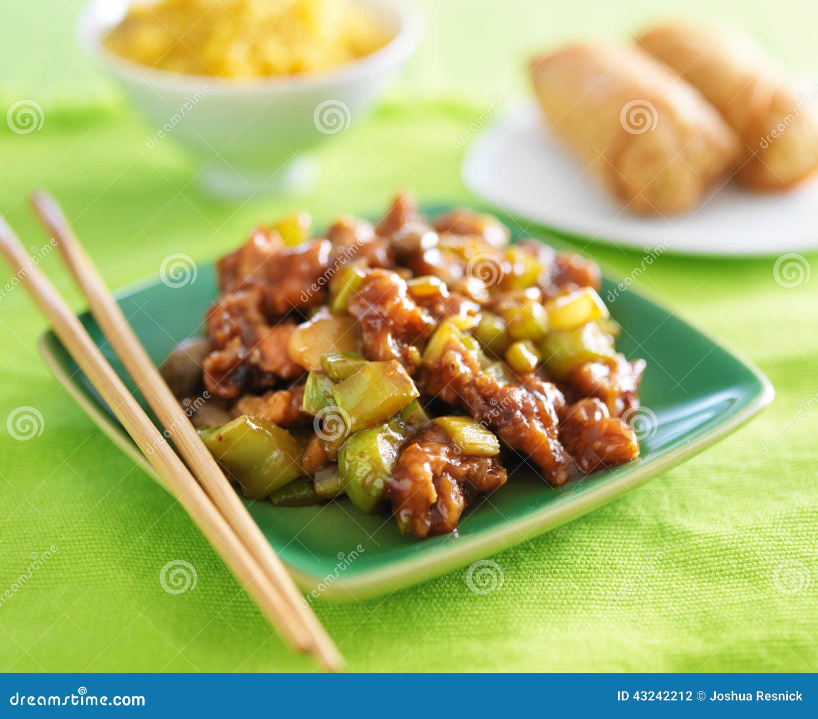 Kung Pao Chicken on Green Plate. Stock Photo Image of closeup, stir