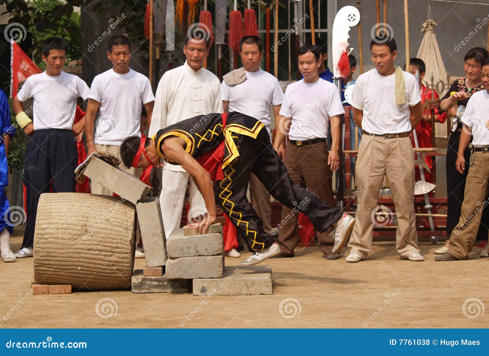KungFu Fighter Breaking Concrete Brick Editorial Stock Photo Image of