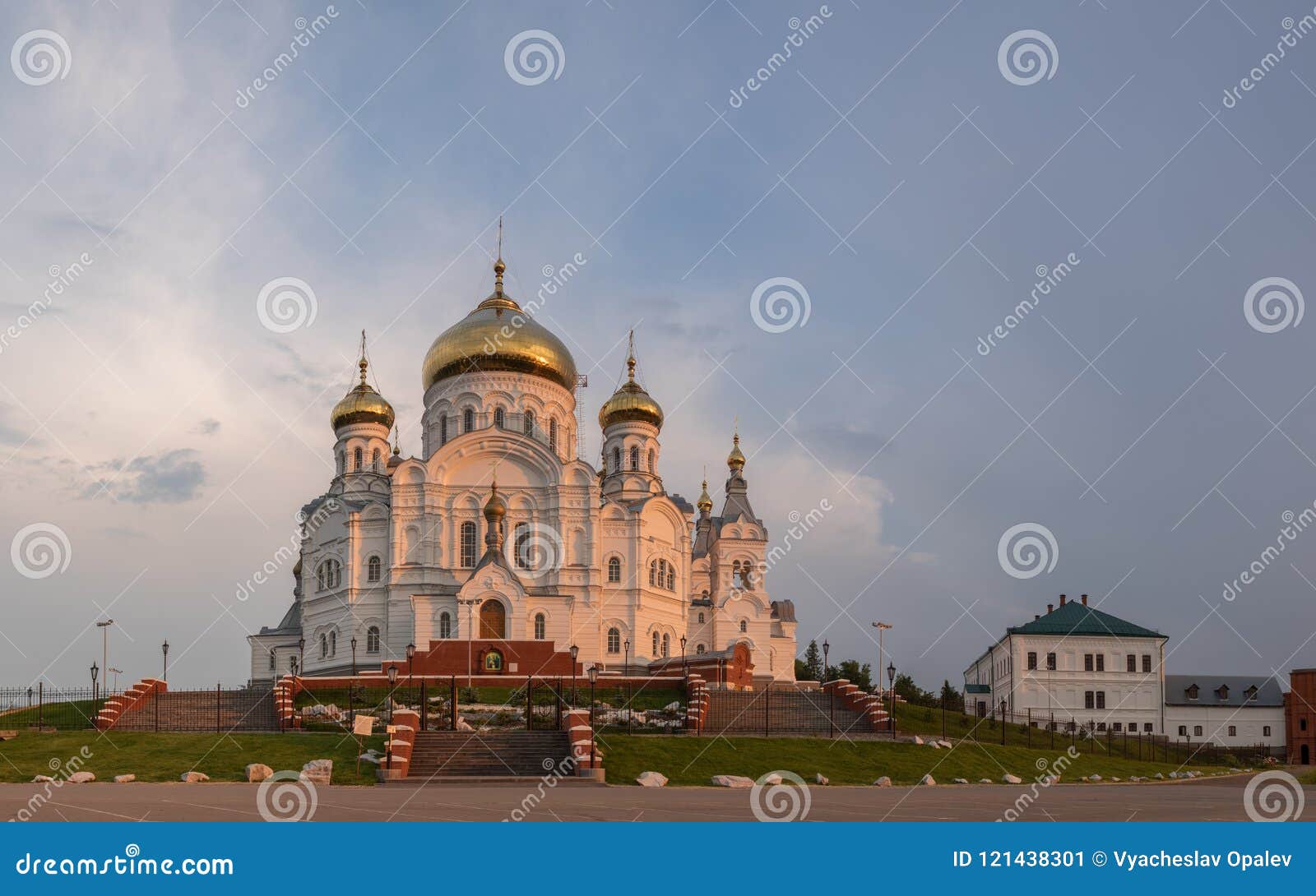 kungur, perm krai, russia - july 14, 2018: view on main entrance of belogorsky monastery of st. nicholas. men`s monastery. anothe
