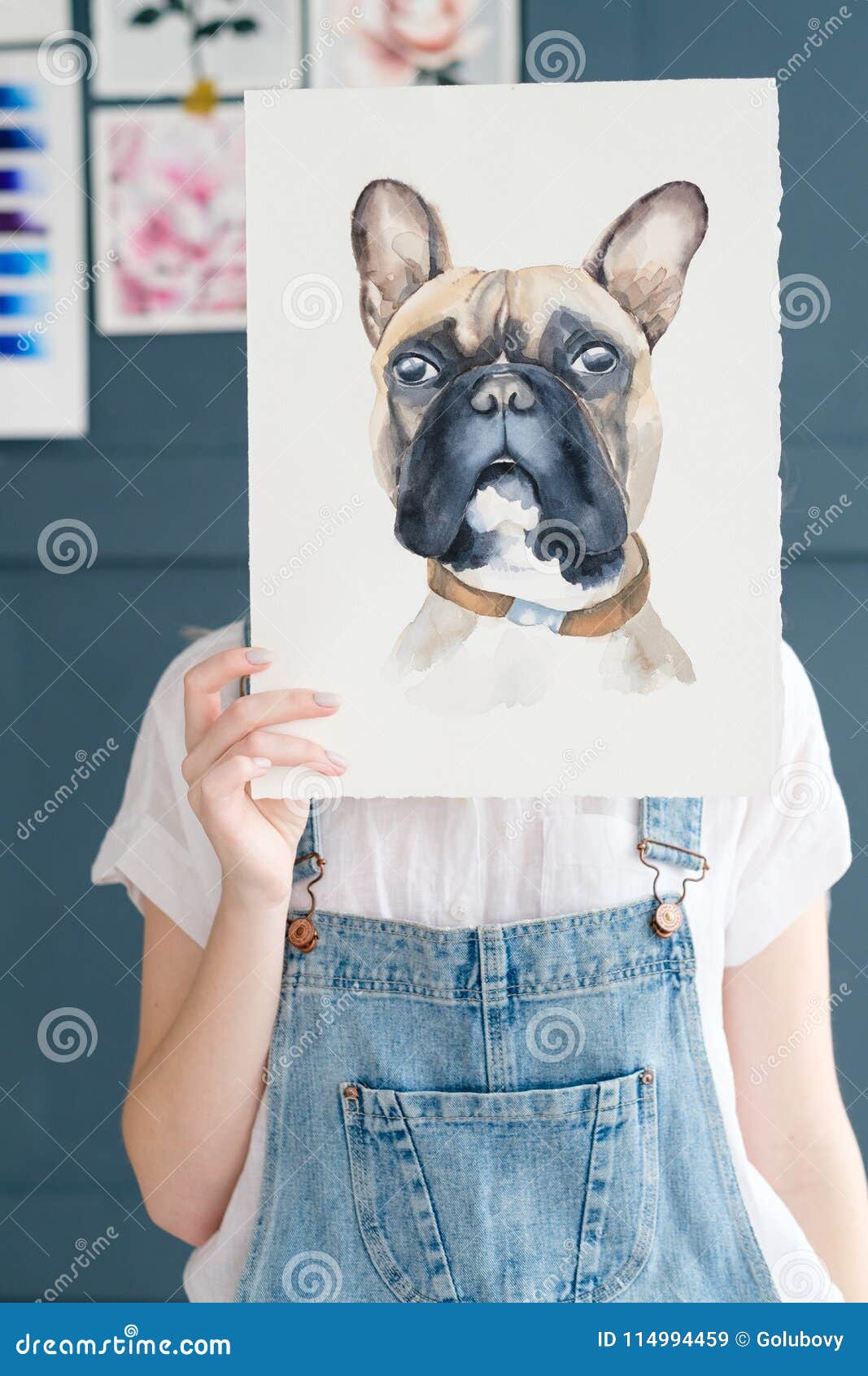 Kunstmalerei-Bildhund, Der Französische Bulldogge Zeichnet Stockbild - Bild  von künstler, freizeit: 114994459