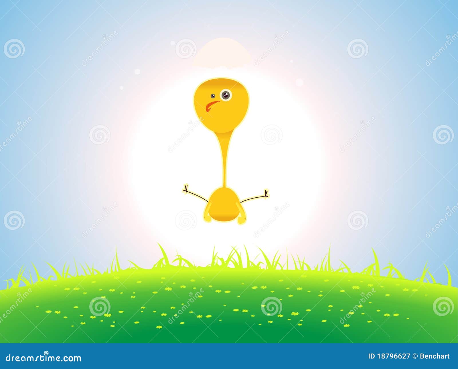 Kurczaka Easter wiosna. Pięknej kreskówki kurczaka Easter trawy ilustracyjny skokowy powstający słońce malutki