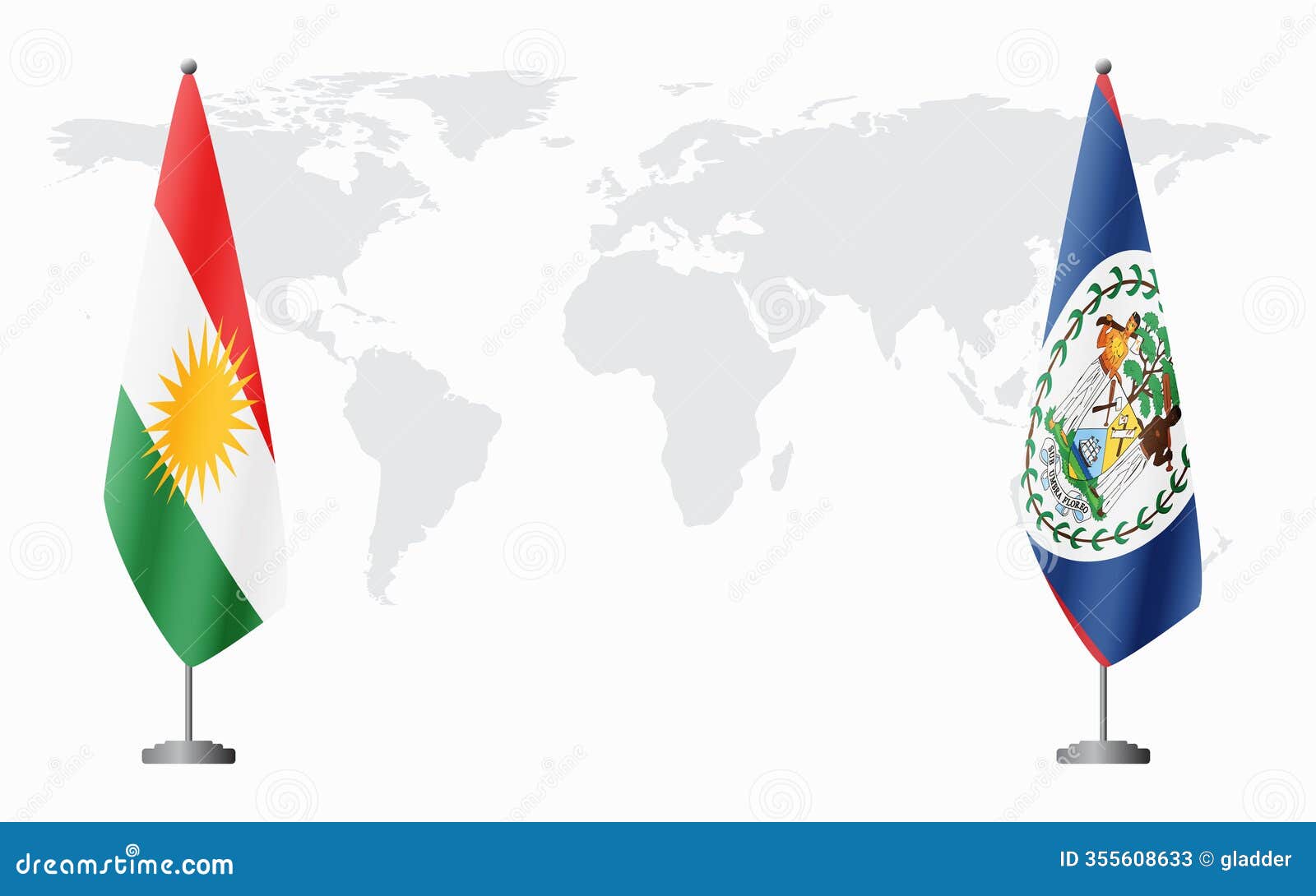 kurdistan and belize flags for official meeting