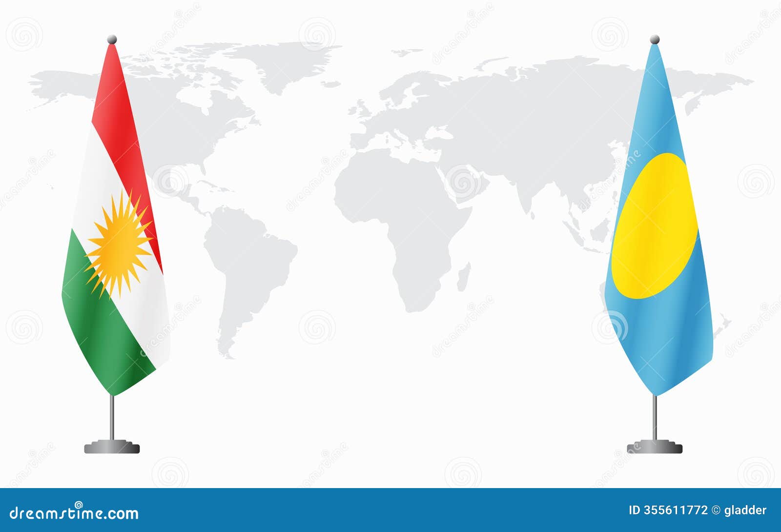 kurdistan and palau flags for official meeting