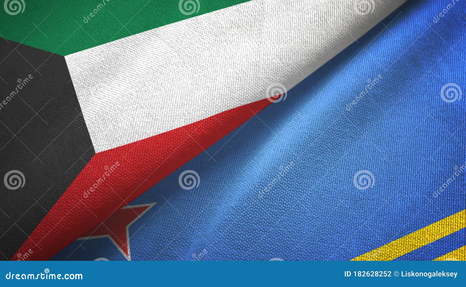 Kuwait and Aruba Two Flags Textile Cloth, Fabric Texture Stock Illustration Illustration of