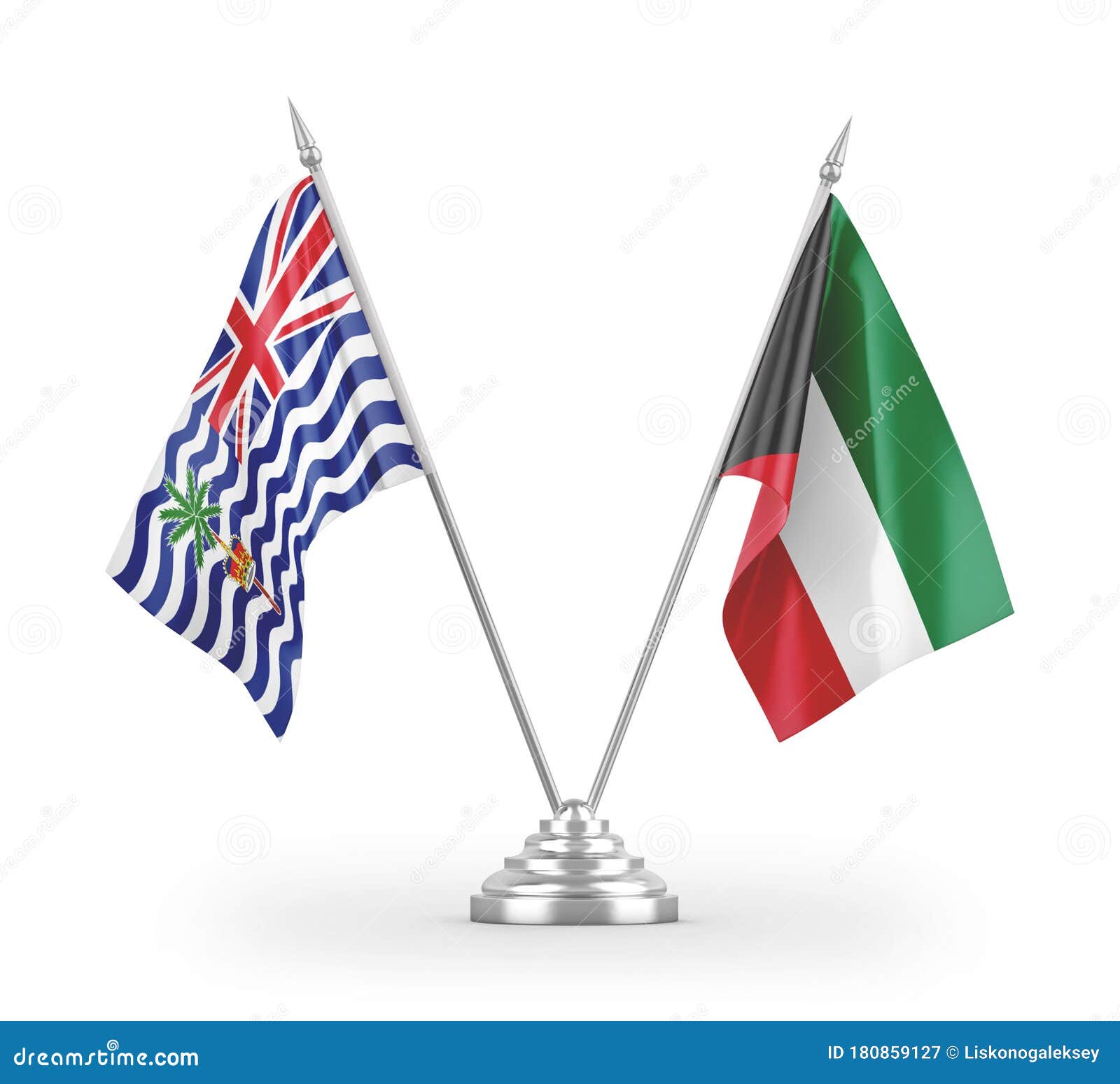 Kuwait and British Indian Territory Table Flags Isolated on White 3D