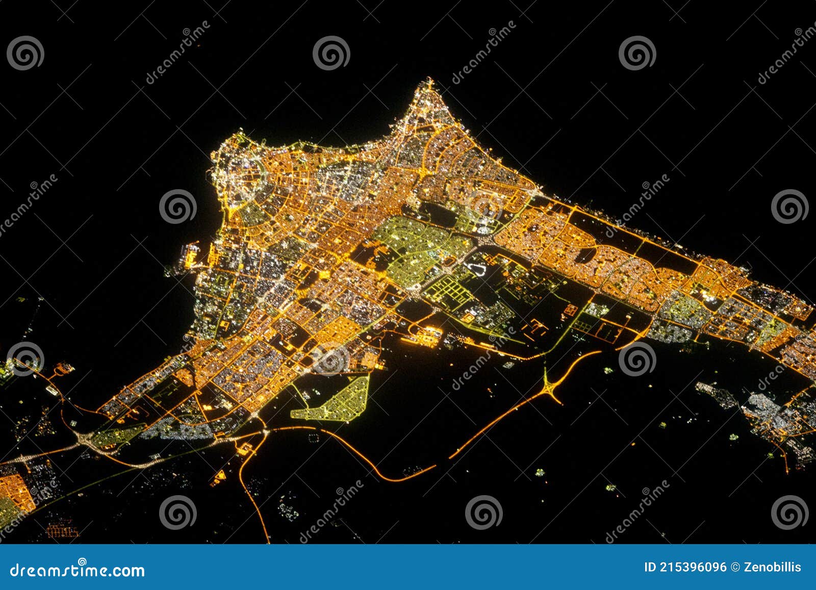 Kuwait City Lights Map at Night. Satellite View Stock Photo Image of