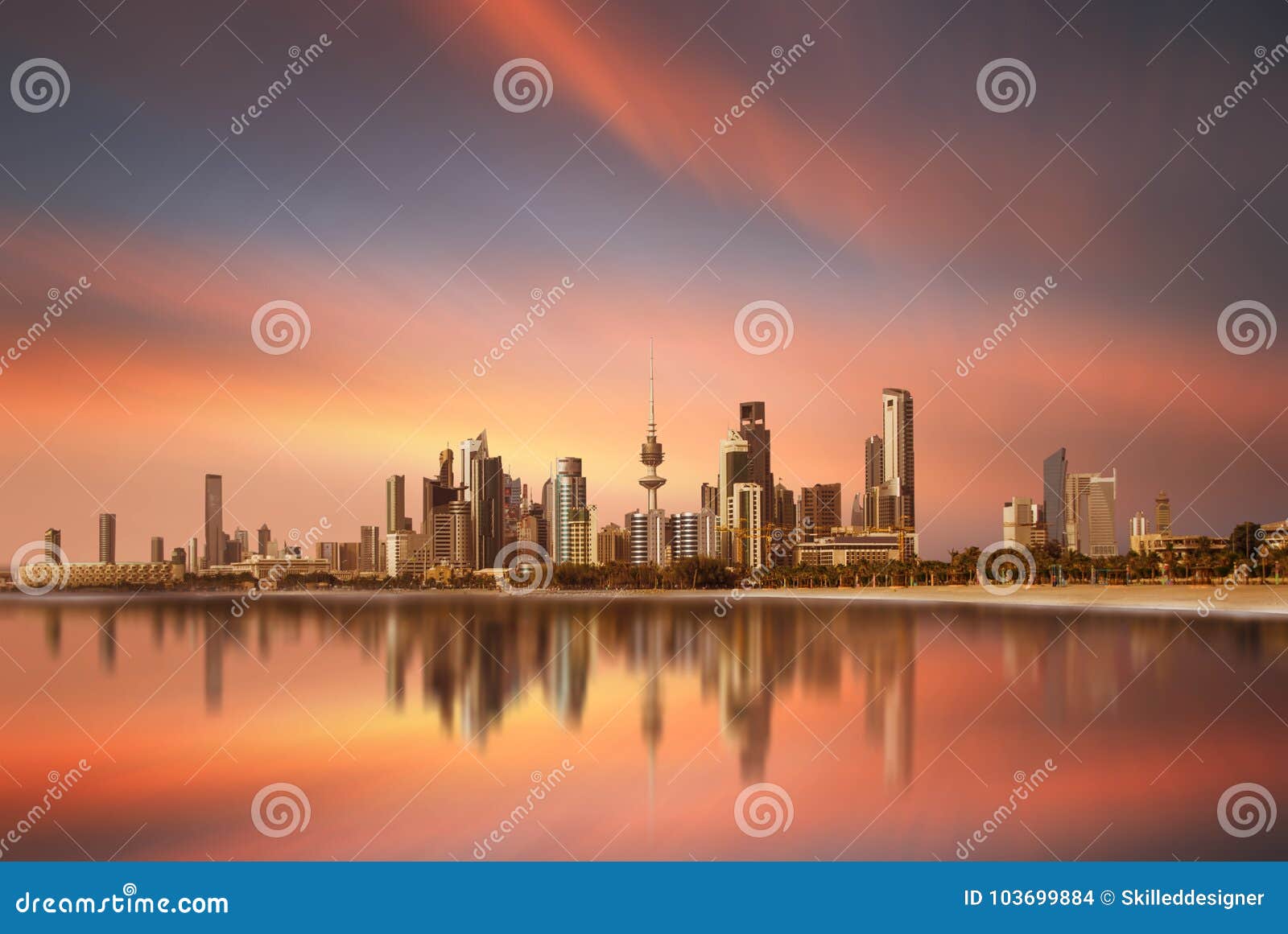 kuwait city skyline during sunset