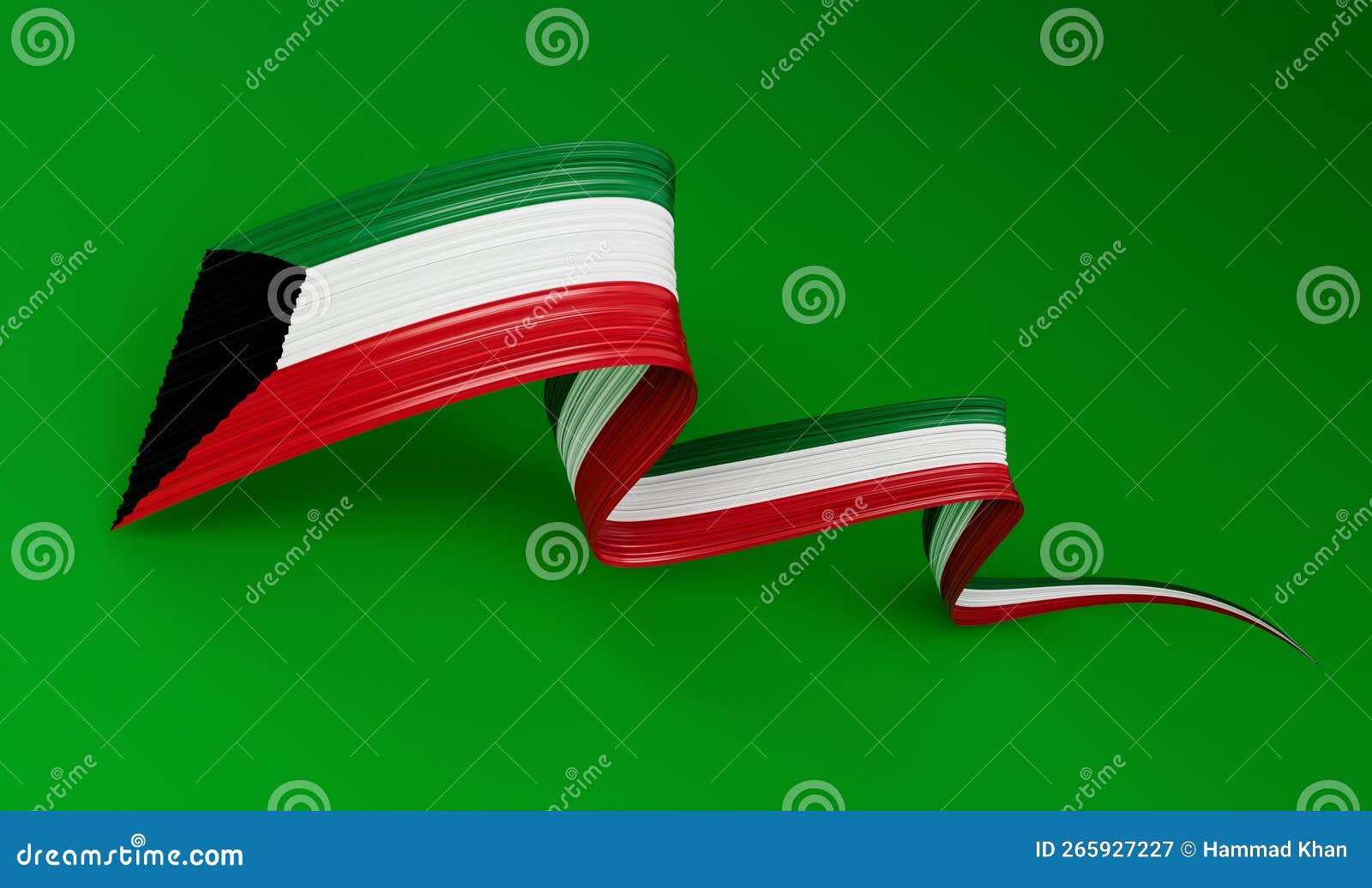 Kuwait Flag, 3d Illustration on a Green Background Stock Illustration