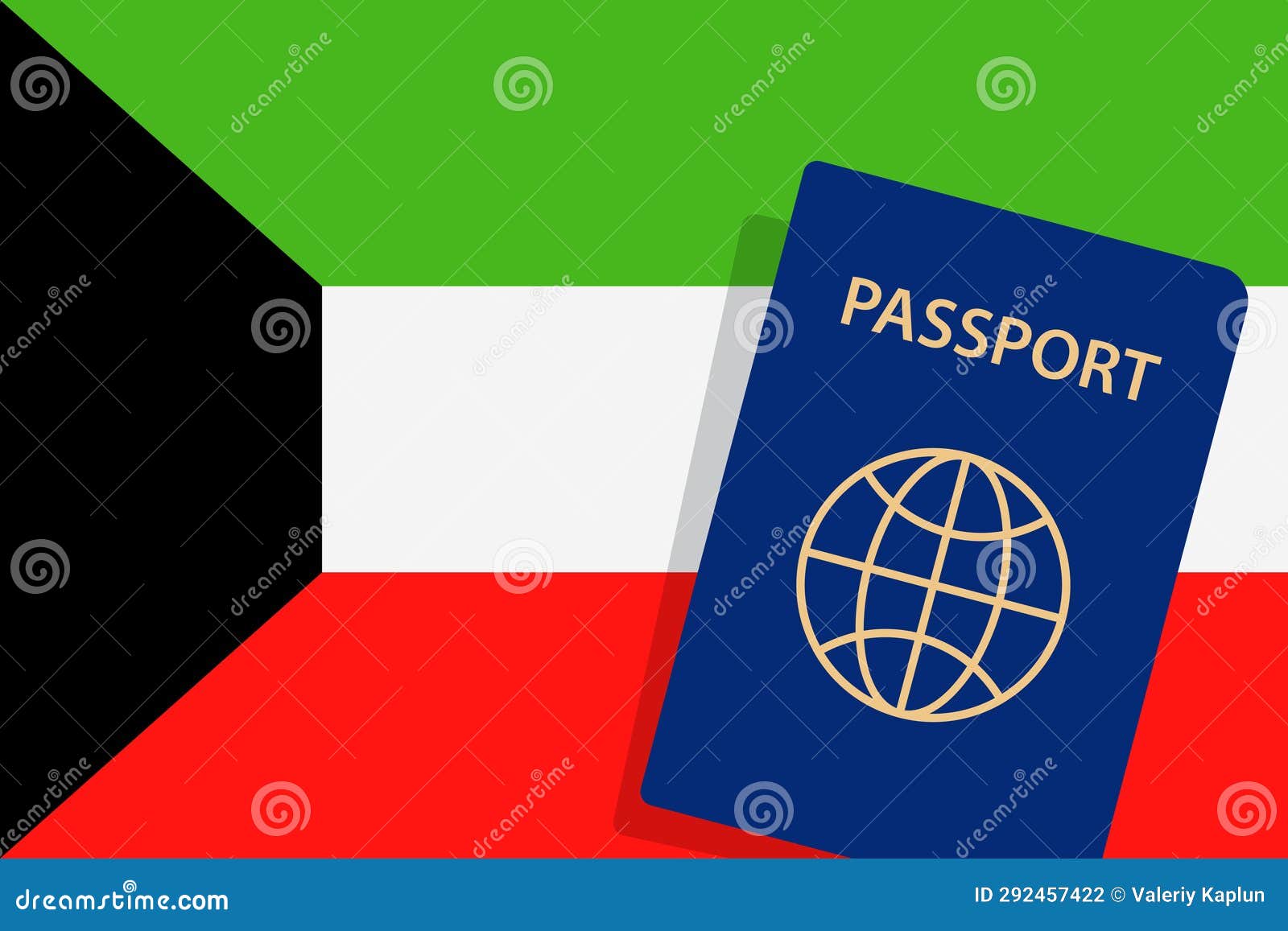 Kuwait Passport. Kuwaiti Flag Background. Vector Illustration Stock