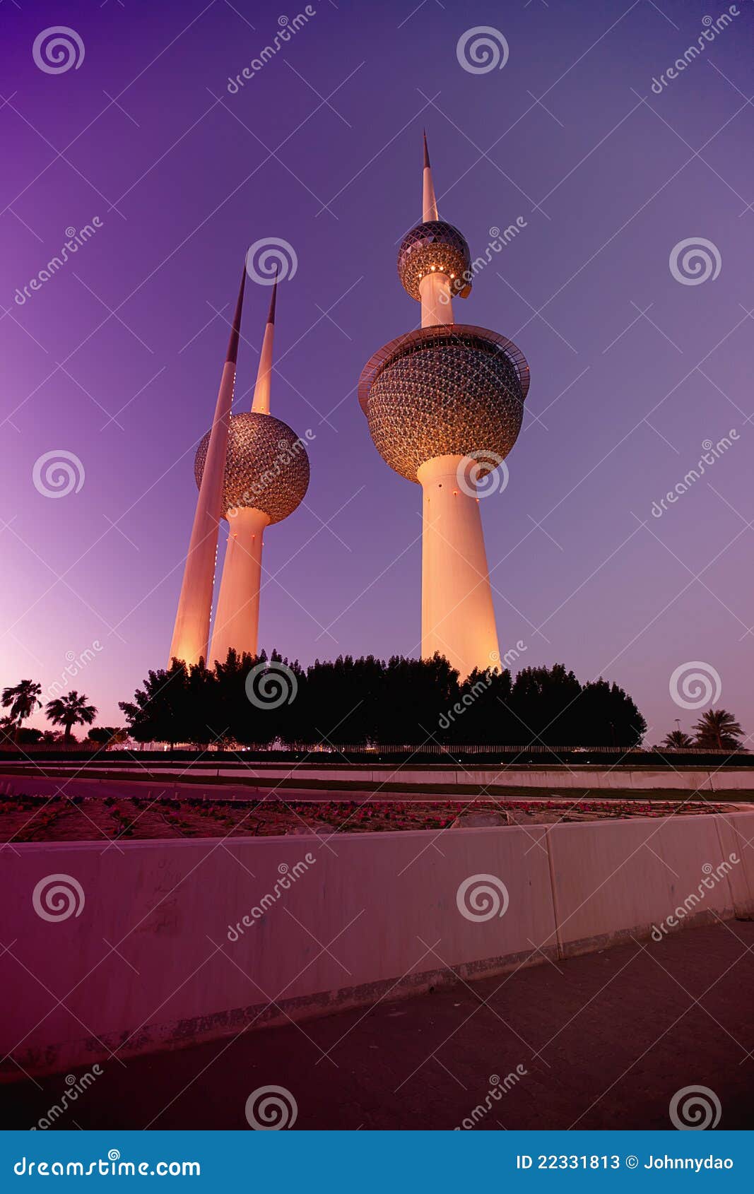 Kuwait Towers at night stock image. Image of landmark 22331813