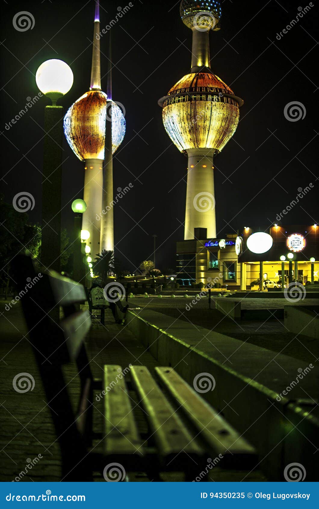 Kuwait Towers at night editorial image. Image of financial 94350235