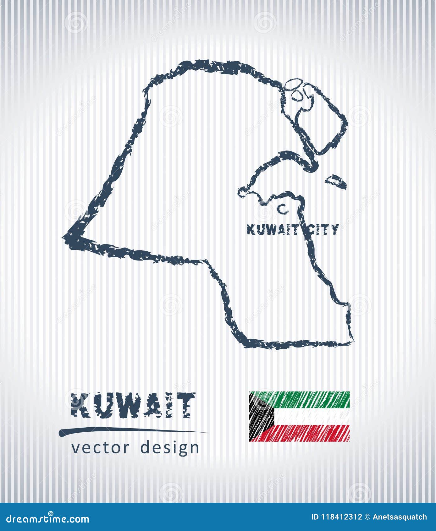 Kuwait Vector Chalk Drawing Map Isolated on a White Background Stock