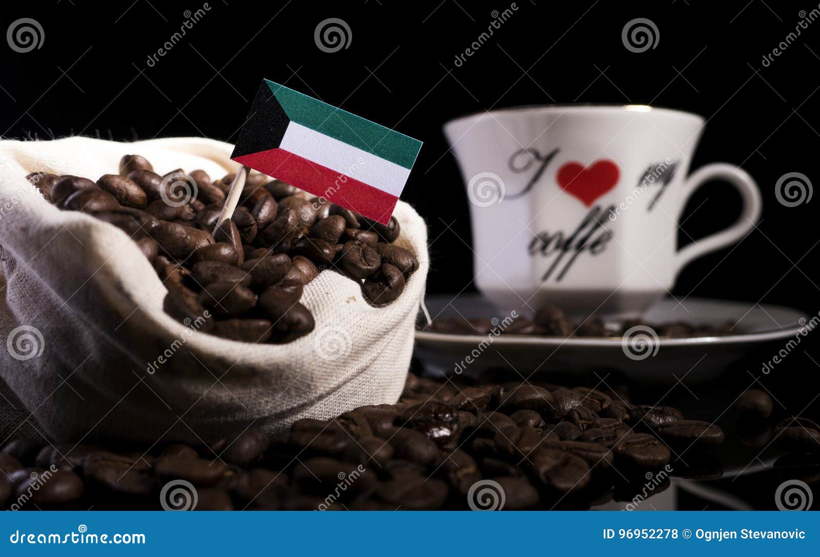Kuwaiti Flag in a Bag with Coffee Beans on Black Stock Photo Image of