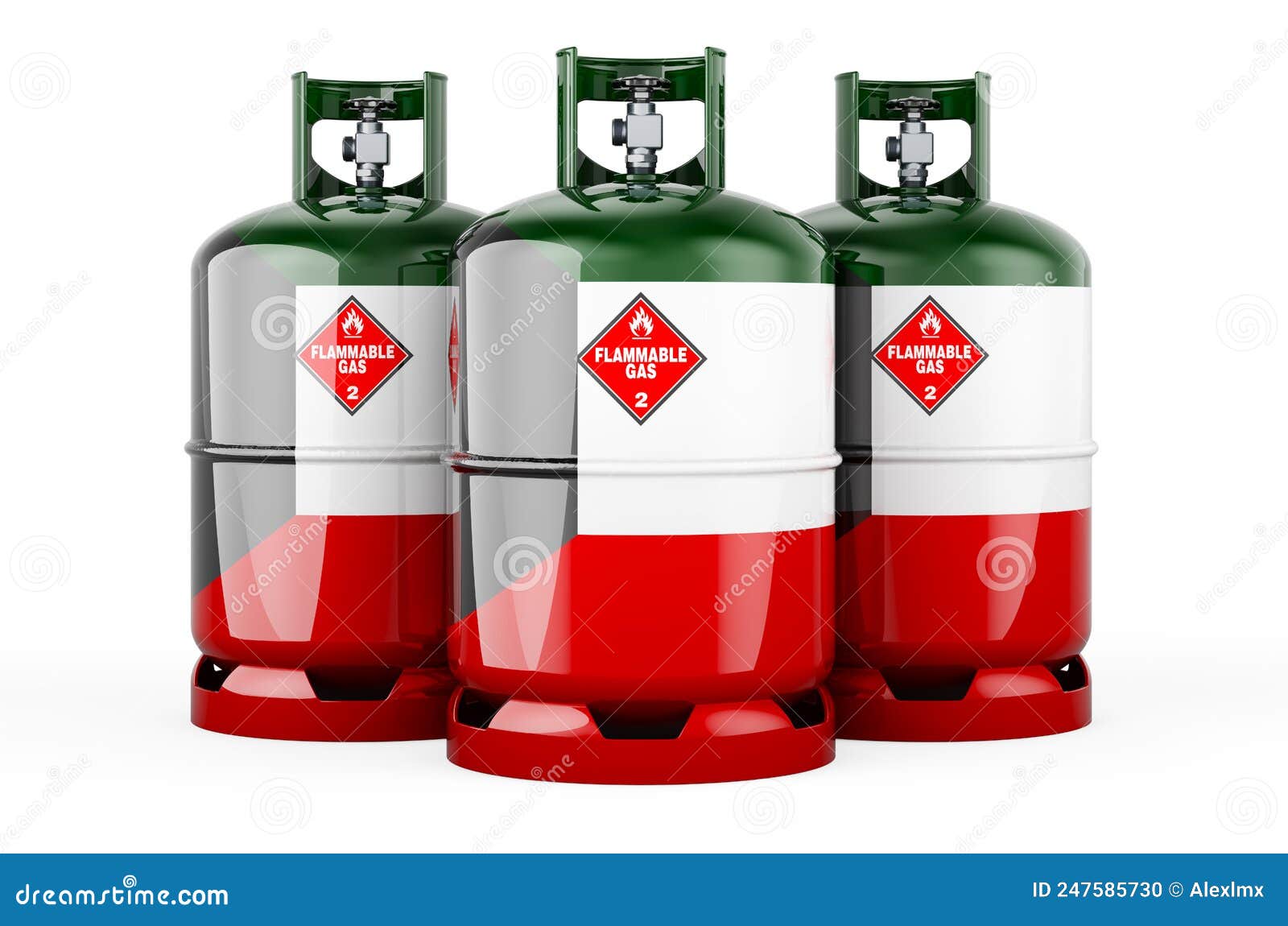Kuwaiti Flag Painted on the Propane Cylinders with Compressed Gas, 3D