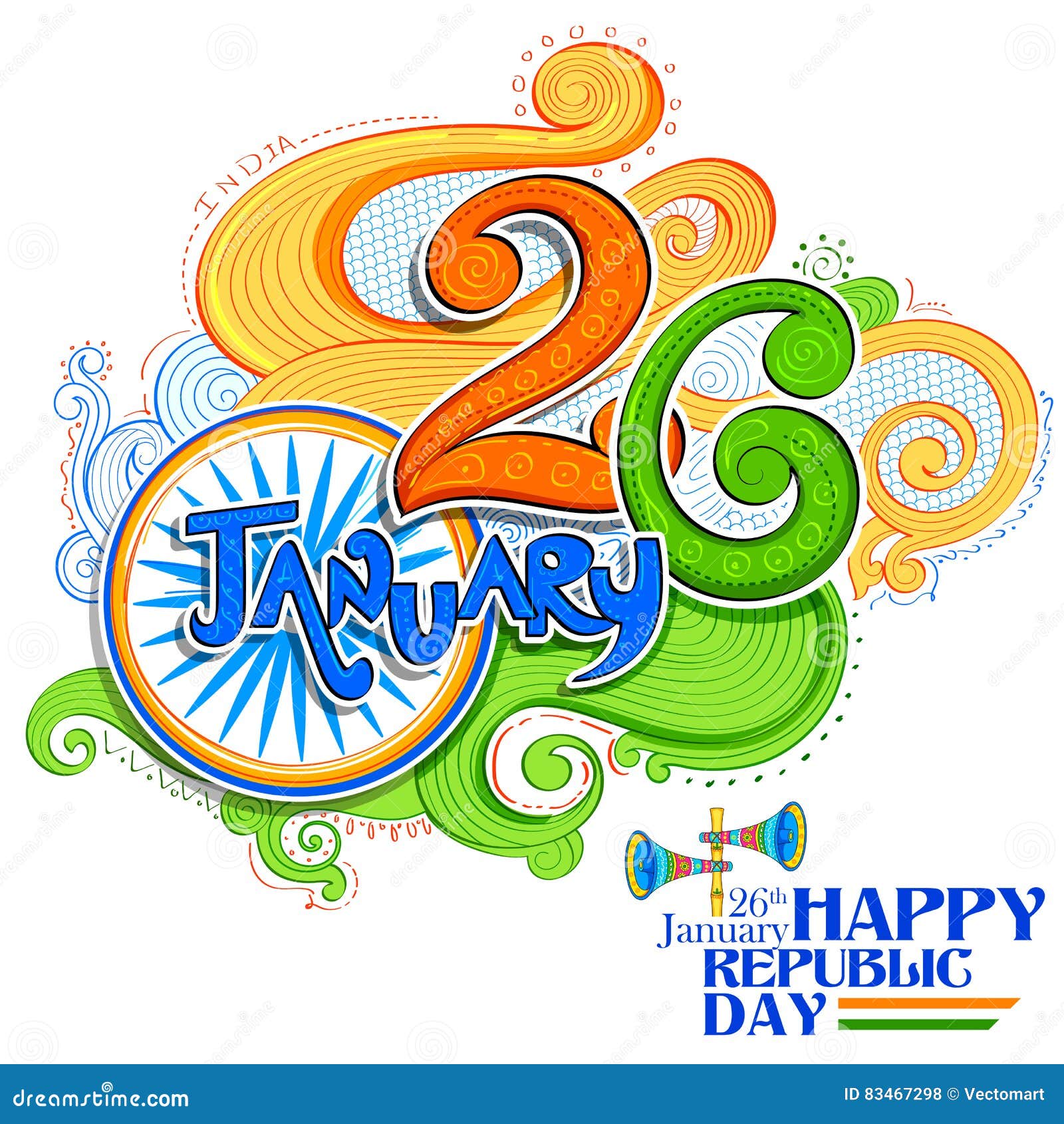 Ilustracja kwiecisty tricolor tło dla 26th Stycznia republiki Szczęśliwego dnia India