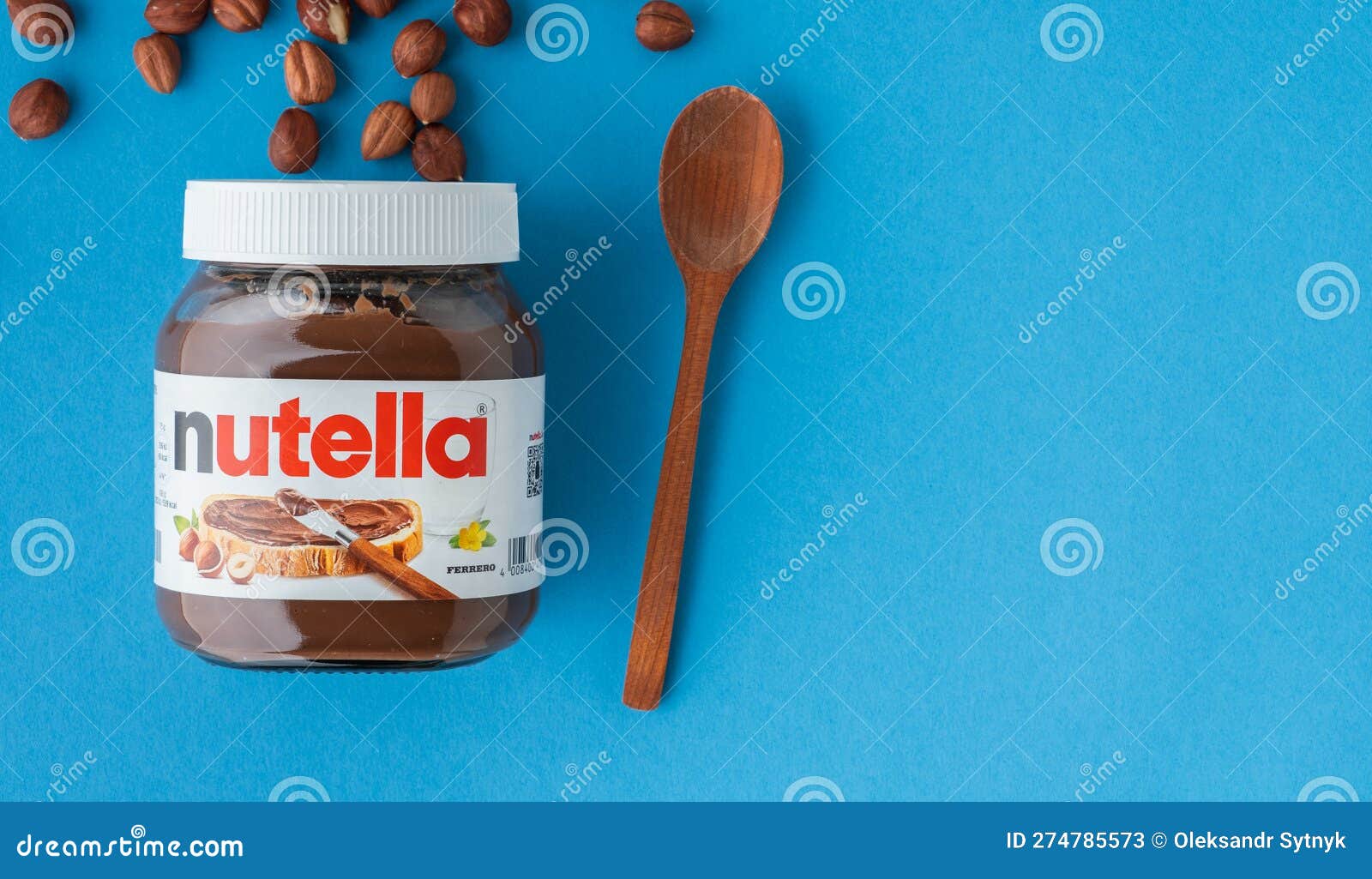 KYIV, UKRAINE - February 21: Nutella chocolate hazelnut spread in a glass  jar with white cap next