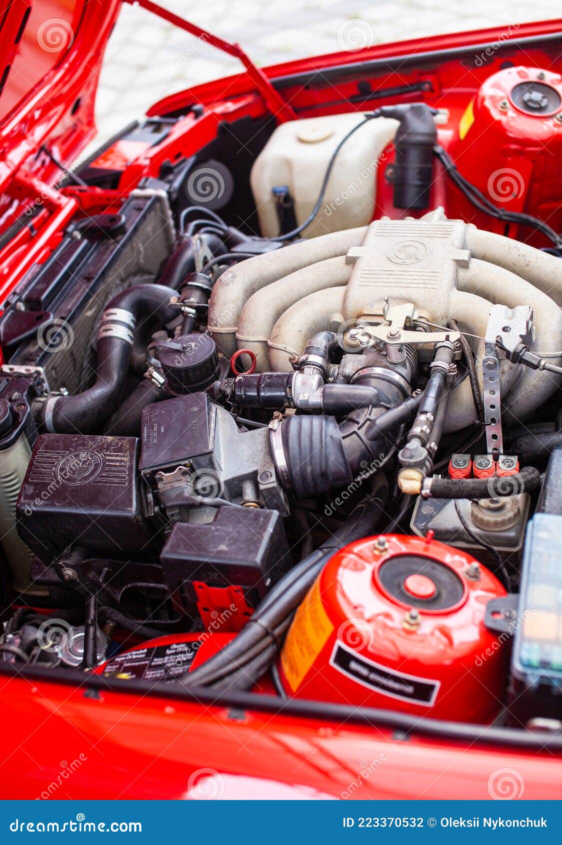 KYIV, UKRAINE May 24, 2020 the Engine Compartment of a BMW E30 with