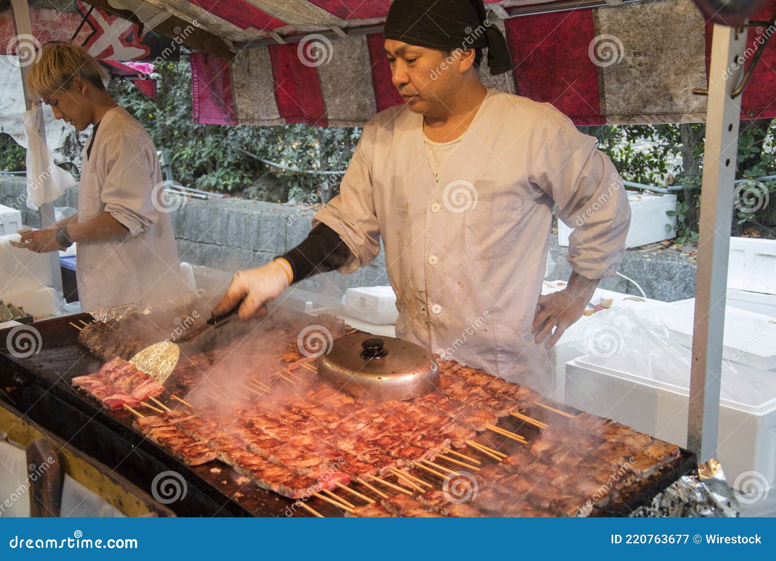 Japanese Street Food Vendor Selling Beef Skewers Sold at Road Si
