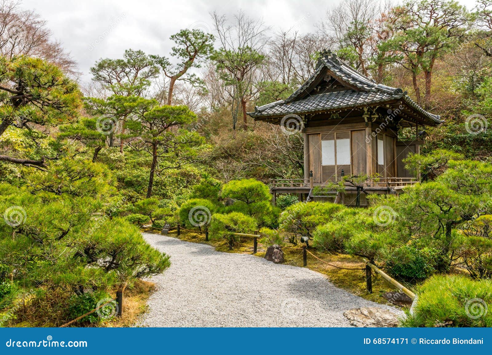 kyoto japan zen garden with shinto shrine